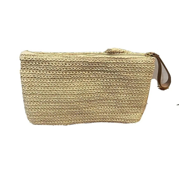 A New Day Clutch Womens Tan Beige Zip Closure Raffia Straw Wristlet Natural New - Picture 2 of 2